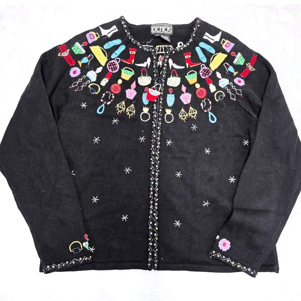 Vintage Berek Black Cardigan Sweater Womens‎ Embellished Shoes Handbags Jewelry